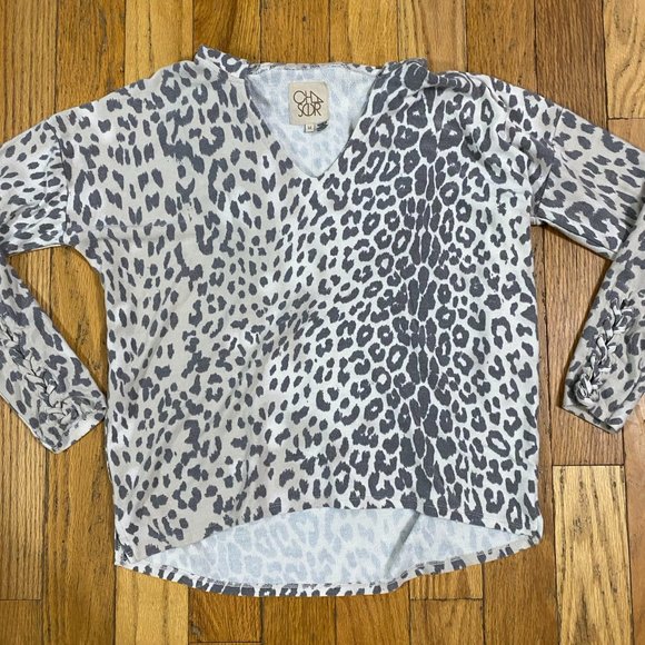 Chaser Leopard Print V-Neck Hoodie Size M - Picture 3 of 7
